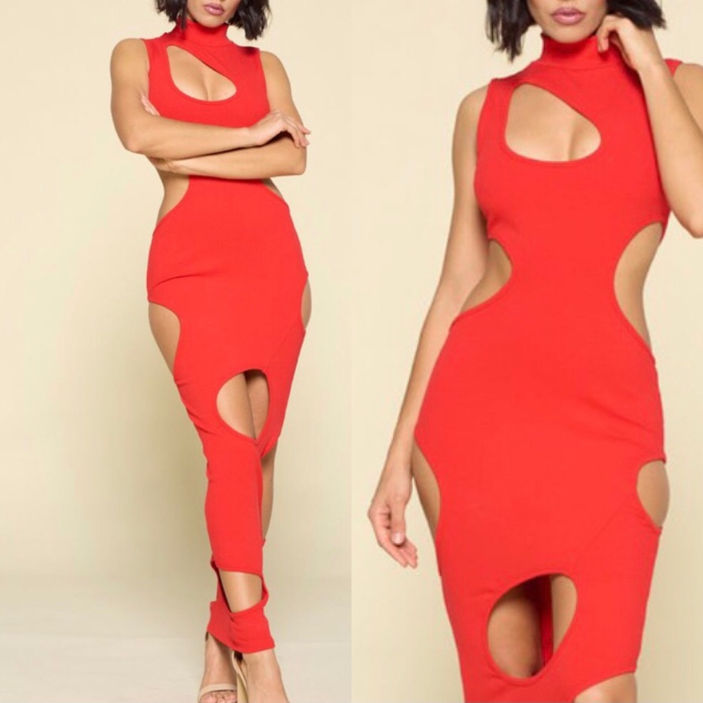 Red Mock Neck dress